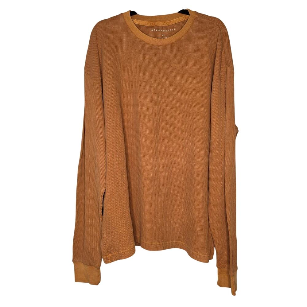 Aeropostale Shirt Mens XL Brown Waffle Knit Thermal Long Sleeve Crew Neck Fall